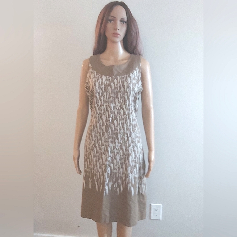 Papaya brown tan linen blend midi dress tie waist sleeveless